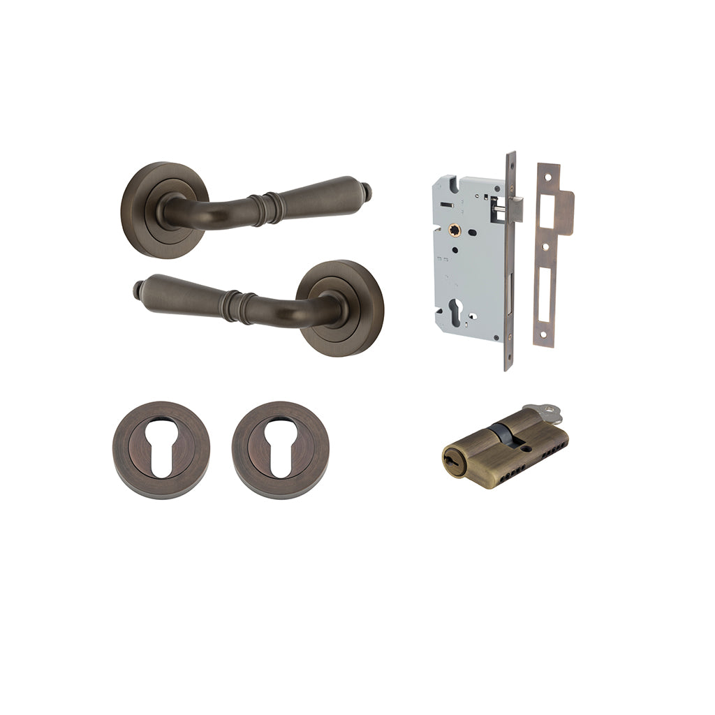 Sarlat Lever - Round Rose Signature Brass / Entrance / Entrance Kit Dual Function (Key-Key)