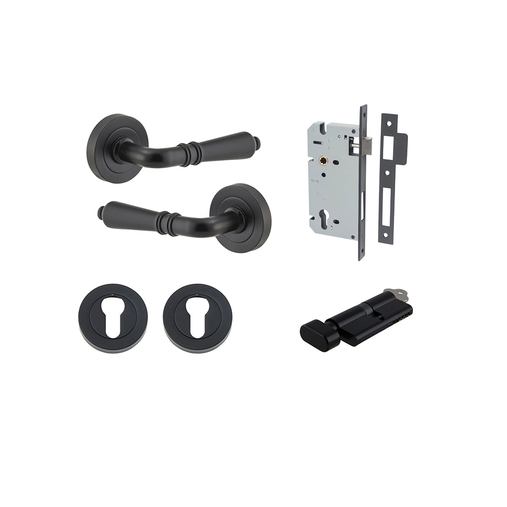 Sarlat Lever - Round Rose Matt Black / Entrance / Entrance Kit (Key-Thumb)