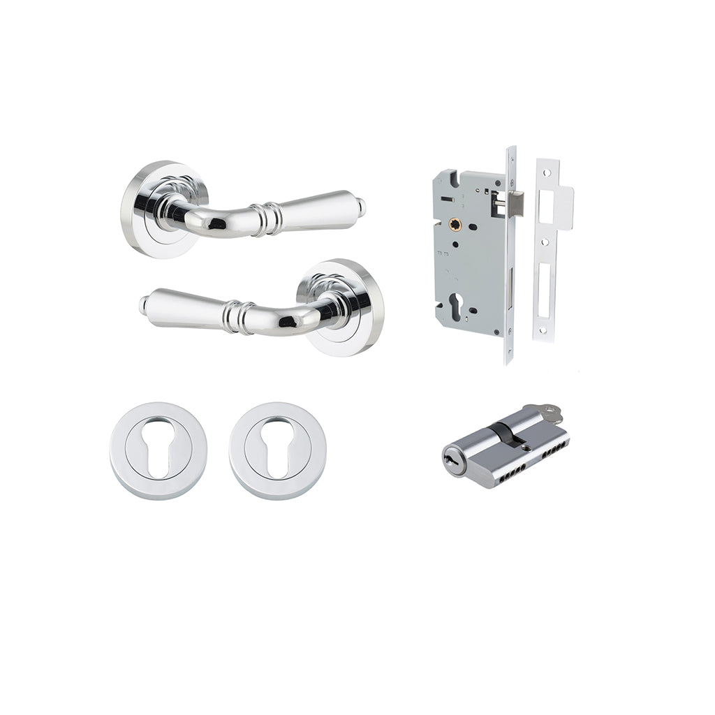 Sarlat Lever - Round Rose Polished Chrome / Entrance / Entrance Kit Dual Function (Key-Key)