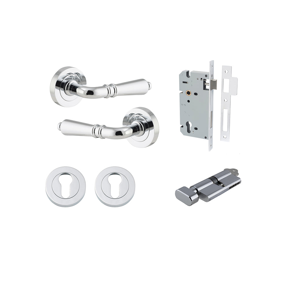 Sarlat Lever - Round Rose Polished Chrome / Entrance / Entrance Kit (Key-Thumb)
