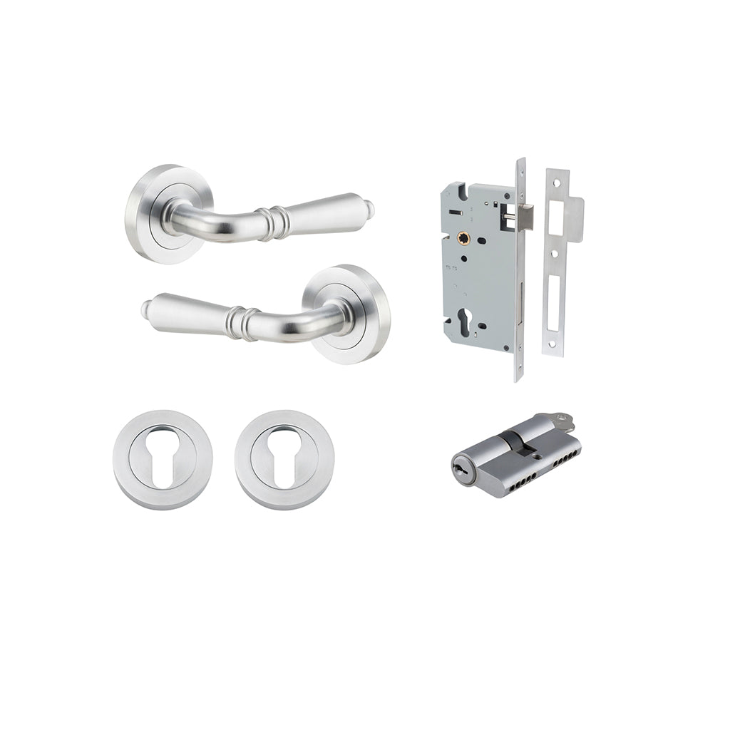 Sarlat Lever - Round Rose Brushed Chrome / Entrance / Entrance Kit Dual Function (Key-Key)