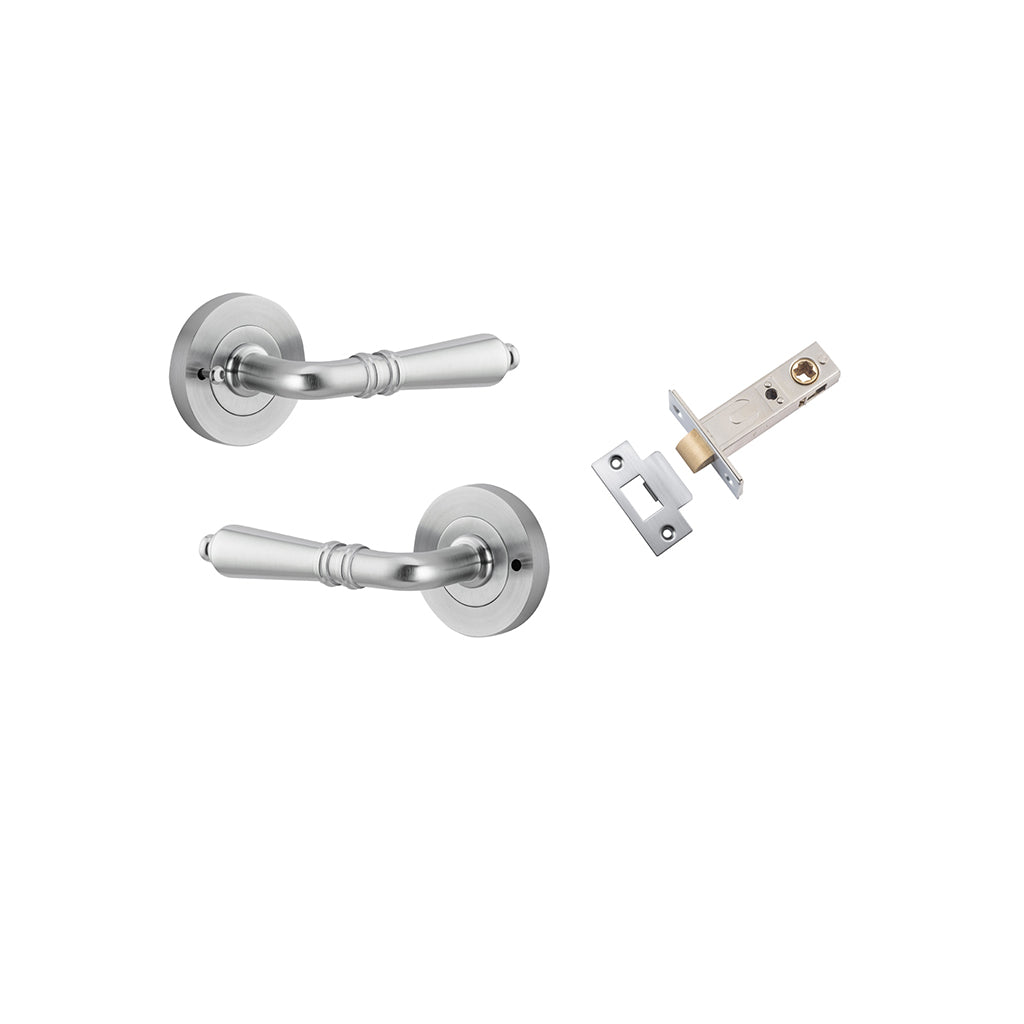 Sarlat Lever - Round Rose Brushed Chrome / Privacy / Inbuilt Privacy Kit