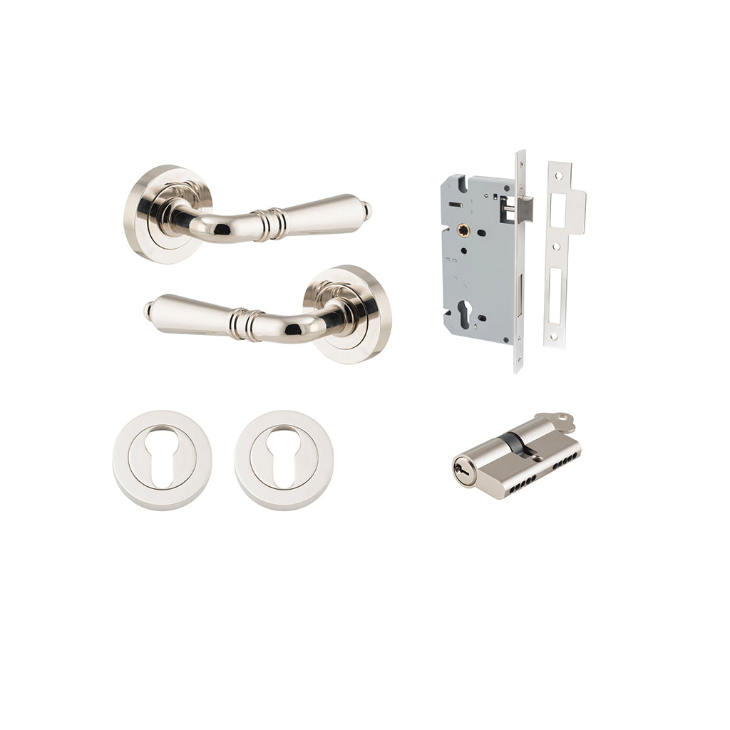 Sarlat Lever - Round Rose Polished Nickel / Entrance / Entrance Kit Dual Function (Key-Key)
