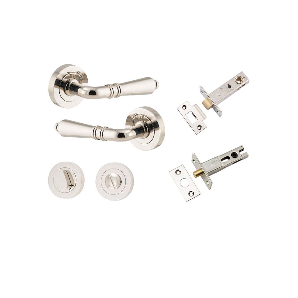 Sarlat Lever - Round Rose Polished Nickel / Privacy / Separate Privacy Kit