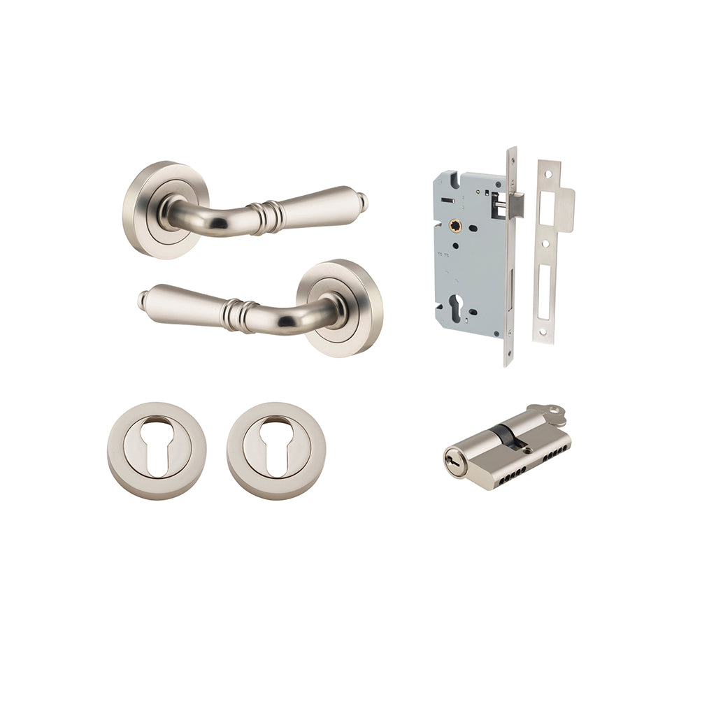 Sarlat Lever - Round Rose Satin Nickel / Entrance / Entrance Kit Dual Function (Key-Key)