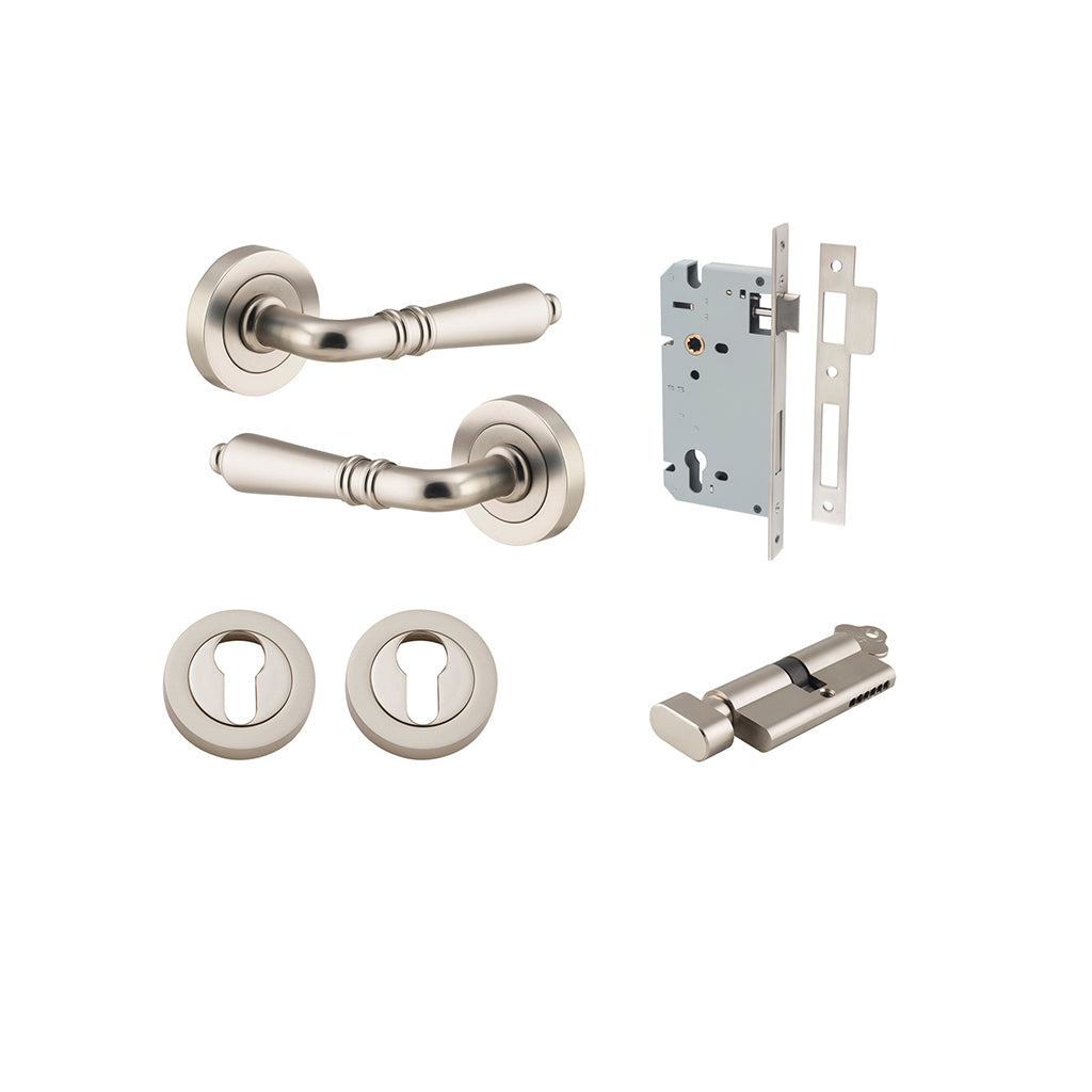 Sarlat Lever - Round Rose Satin Nickel / Entrance / Entrance Kit (Key-Thumb)
