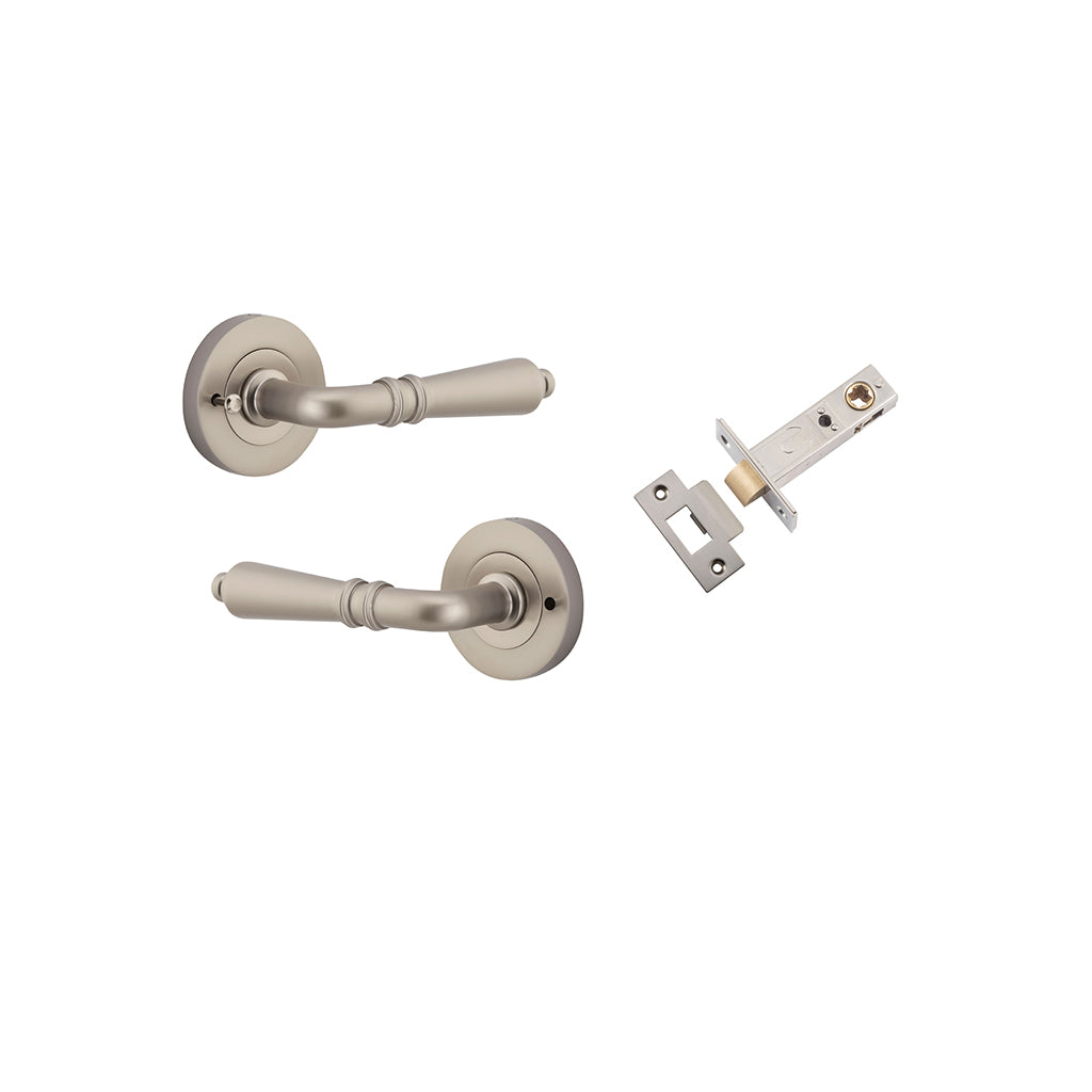 Sarlat Lever - Round Rose Satin Nickel / Privacy / Inbuilt Privacy Kit