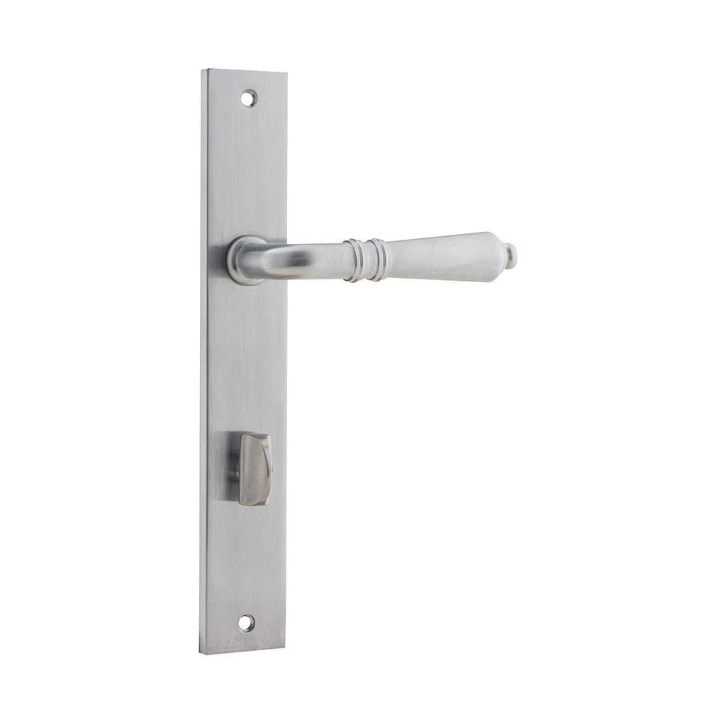 Sarlat Lever - Rectangular Backplate Brushed Chrome / Privacy / Lever Set Only
