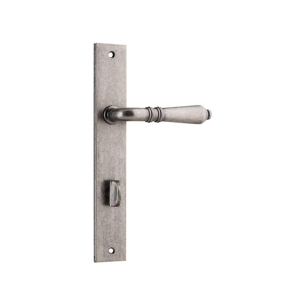 Sarlat Lever - Rectangular Backplate Distressed Nickel / Privacy / Lever Set Only