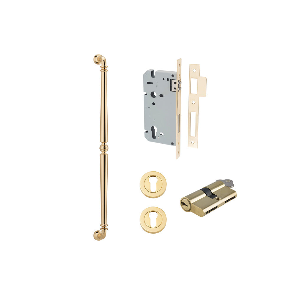 Sarlat Pull Handle Polished Brass / 600mm / Entrance Kit Dual Function (Key-Key)