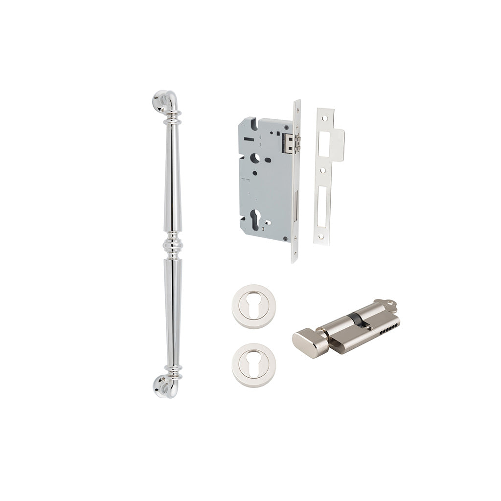 Sarlat Pull Handle Polished Nickel / 450mm / Entrance Kit (Key-Thumb)