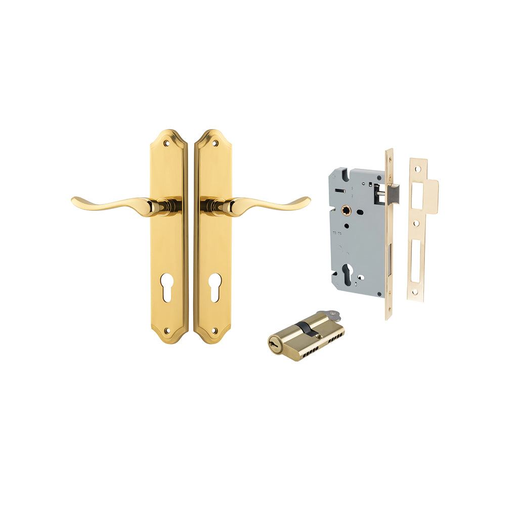 Stirling Lever - Shouldered Backplate Polished Brass / Entrance / Entrance Kit Dual Function (Key-Key)