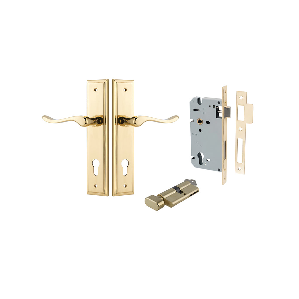 Stirling Lever - Stepped Backplate Polished Brass / Entrance / Entrance Kit (Key-Thumb)