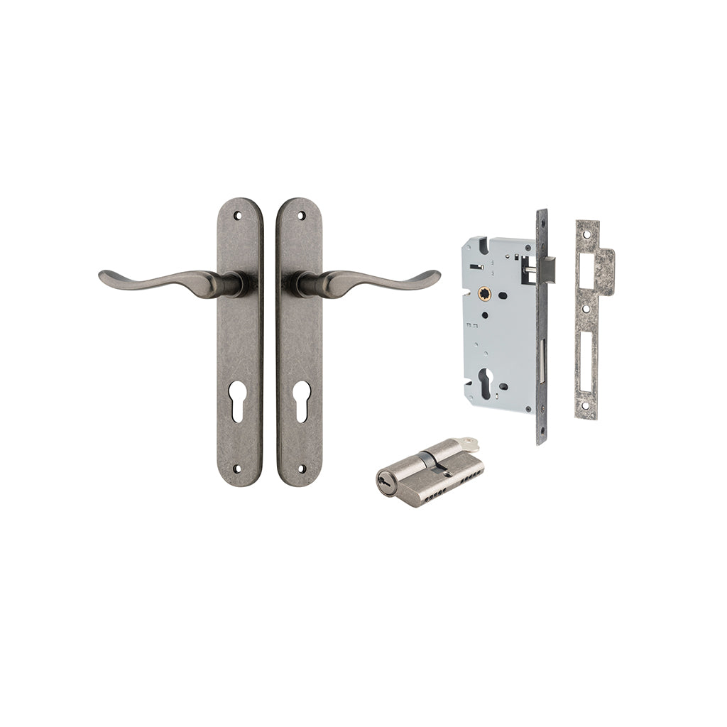 Stirling Lever - Oval Backplate Distressed Nickel / Entrance / Entrance Kit Dual Function (Key-Key)