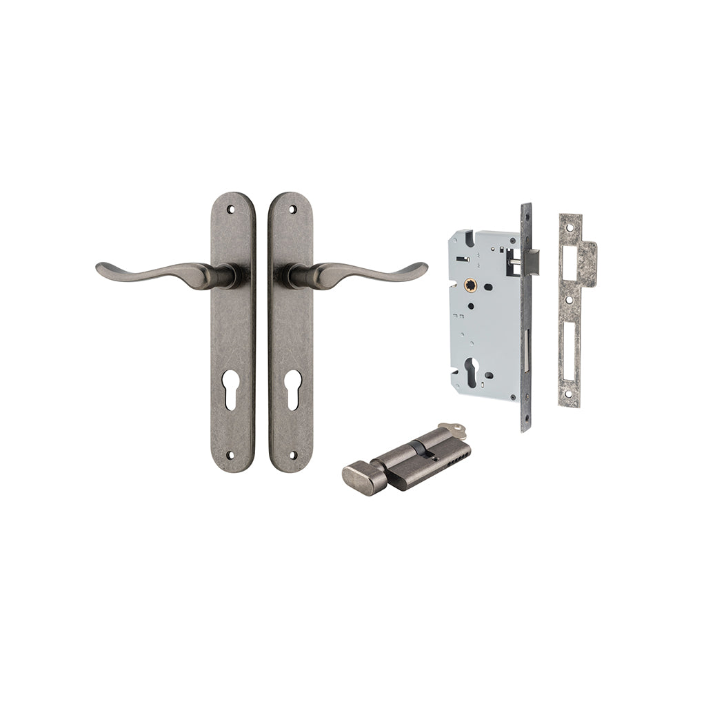 Stirling Lever - Oval Backplate Distressed Nickel / Entrance / Entrance Kit (Key-Thumb)