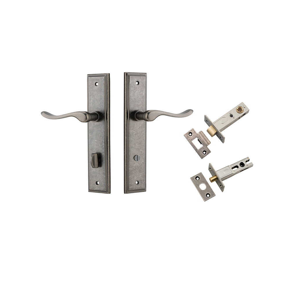 Stirling Lever - Stepped Backplate Distressed Nickel / Privacy / Separate Privacy Kit