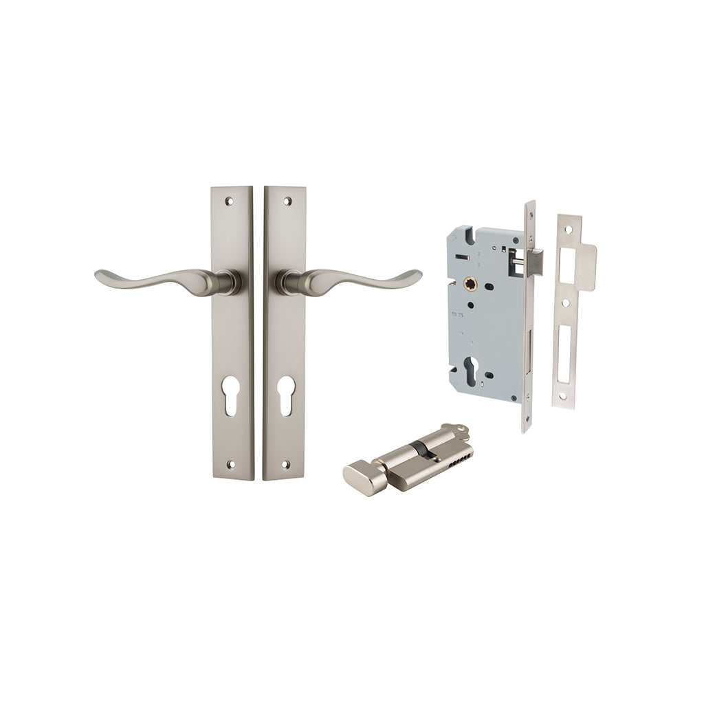 Stirling Lever - Rectangular Backplate Satin Nickel / Entrance / Entrance Kit (Key-Thumb)