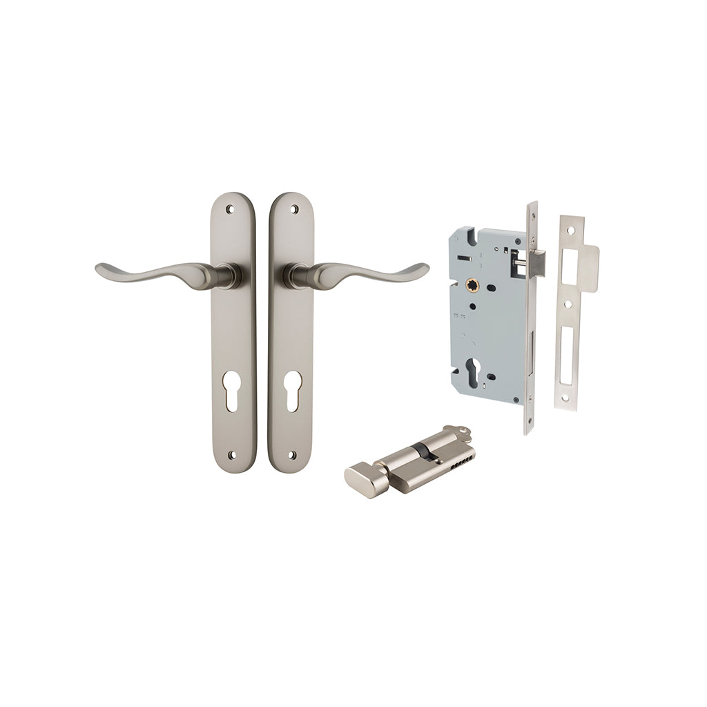 Stirling Lever - Oval Backplate Satin Nickel / Entrance / Entrance Kit (Key-Thumb)