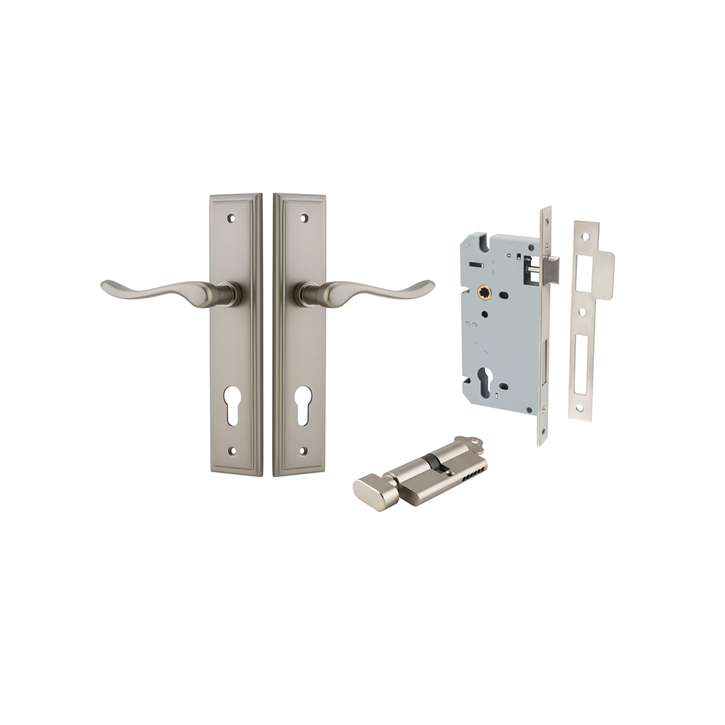 Stirling Lever - Stepped Backplate Satin Nickel / Entrance / Entrance Kit (Key-Thumb)