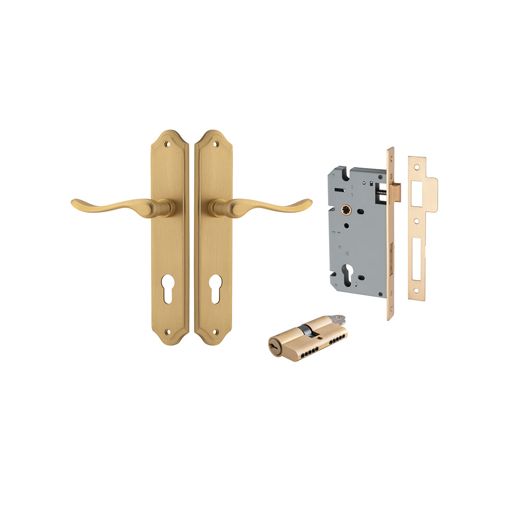 Stirling Lever - Shouldered Backplate Brushed Brass / Entrance / Entrance Kit Dual Function (Key-Key)