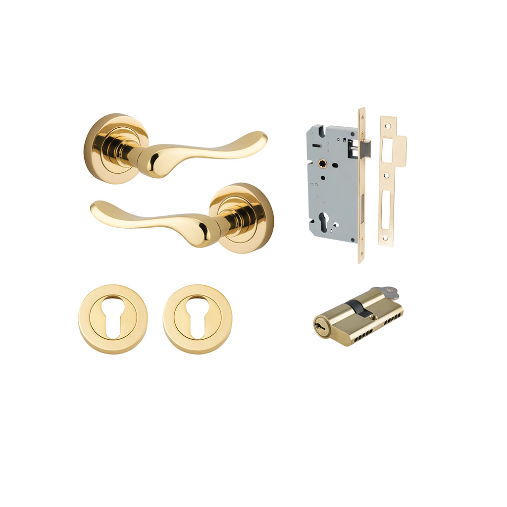 Stirling Lever - Round Rose Polished Brass / Entrance / Entrance Kit Dual Function (Key-Key)