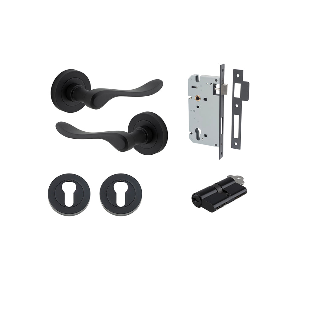Stirling Lever - Round Rose Matt Black / Entrance / Entrance Kit Dual Function (Key-Key)