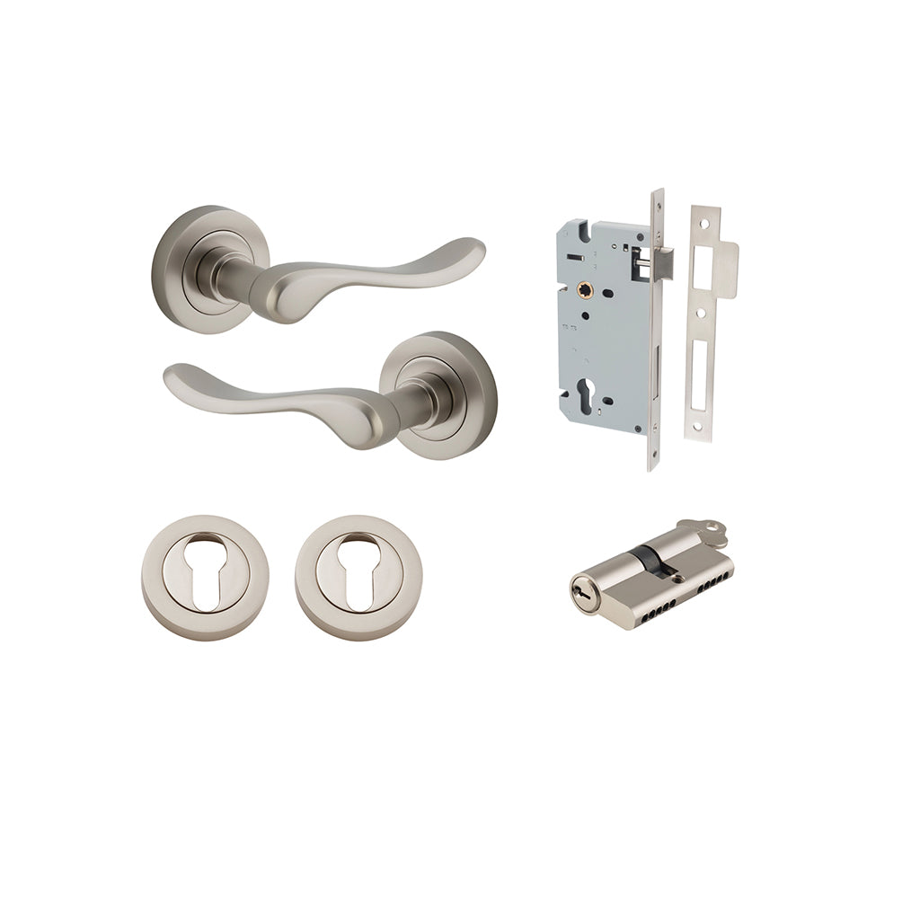 Stirling Lever - Round Rose Satin Nickel / Entrance / Entrance Kit Dual Function (Key-Key)