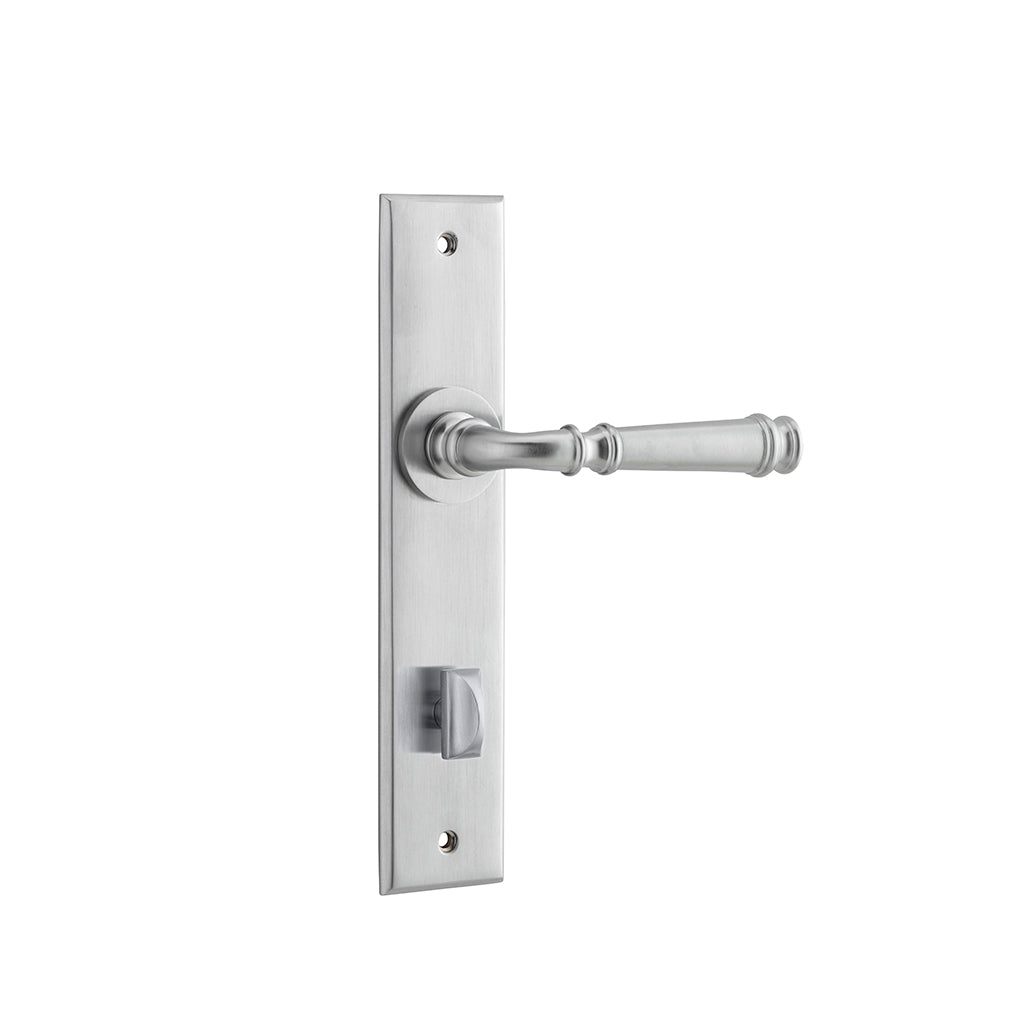 Verona Lever - Chamfered Backplate Brushed Chrome / Privacy / Lever Set Only