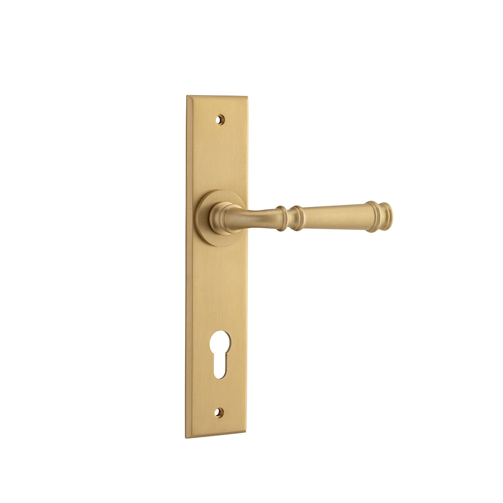 Verona Lever - Chamfered Backplate Brushed Brass / Entrance / Lever Set Only