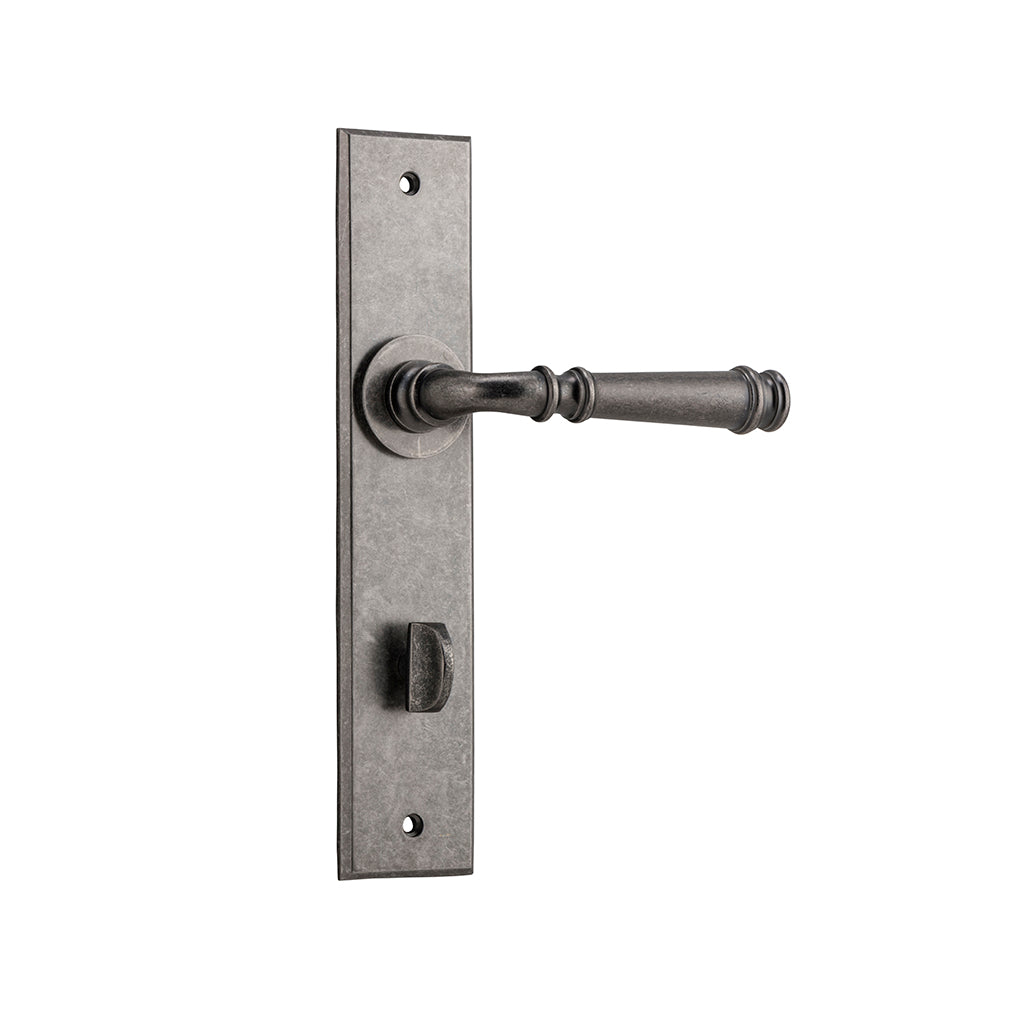 Verona Lever - Chamfered Backplate Distressed Nickel / Privacy / Lever Set Only