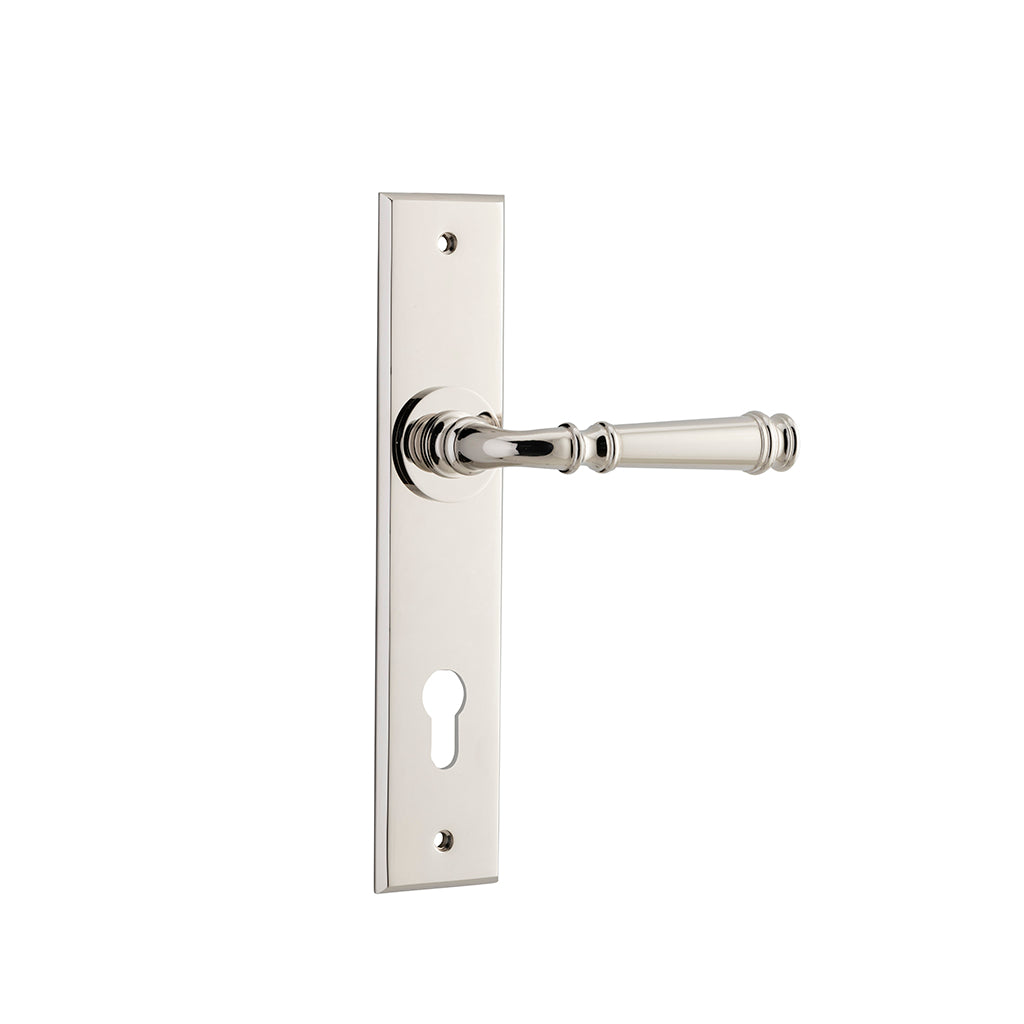 Verona Lever - Chamfered Backplate Polished Nickel / Entrance / Lever Set Only
