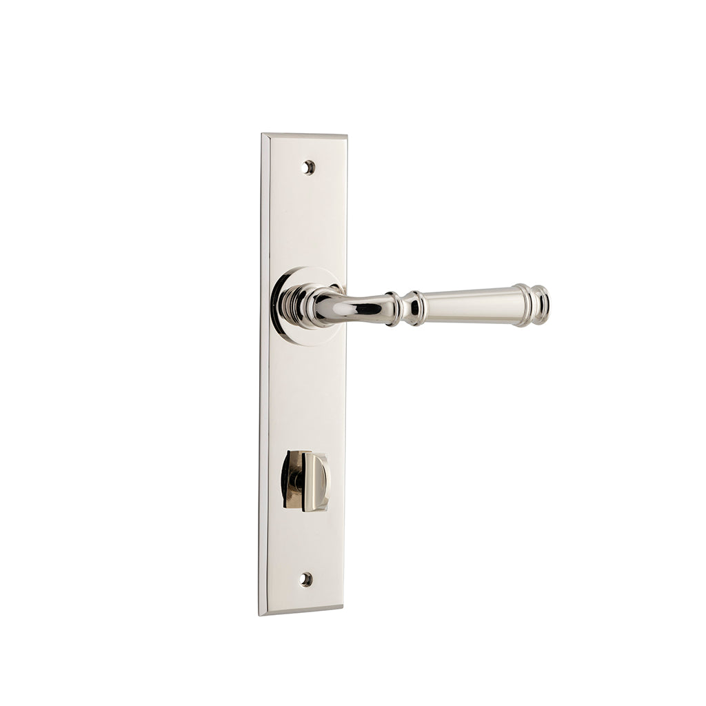 Verona Lever - Chamfered Backplate Polished Nickel / Privacy / Lever Set Only