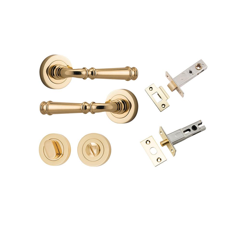 Verona Lever - Round Rose Polished Brass / Privacy / Separate Privacy Kit