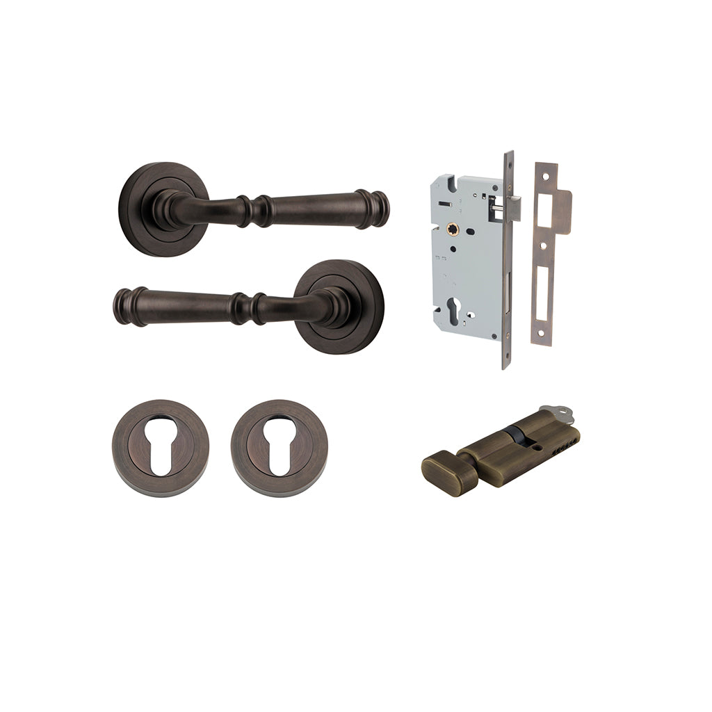 Verona Lever - Round Rose Signature Brass / Entrance / Entrance Kit (Key-Thumb)