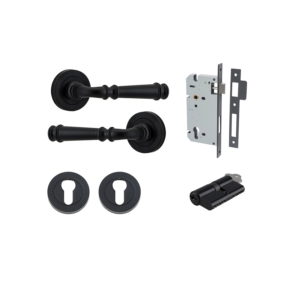 Verona Lever - Round Rose Matt Black / Entrance / Entrance Kit Dual Function (Key-Key)