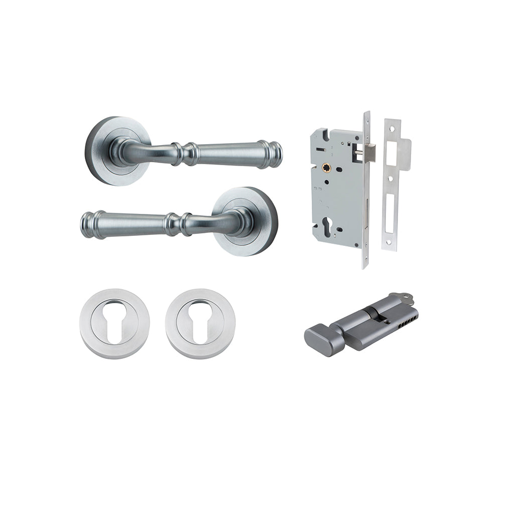 Verona Lever - Round Rose Brushed Chrome / Entrance / Entrance Kit (Key-Thumb)