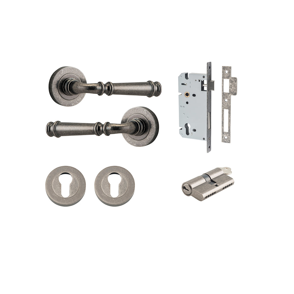 Verona Lever - Round Rose Distressed Nickel / Entrance / Entrance Kit Dual Function (Key-Key)