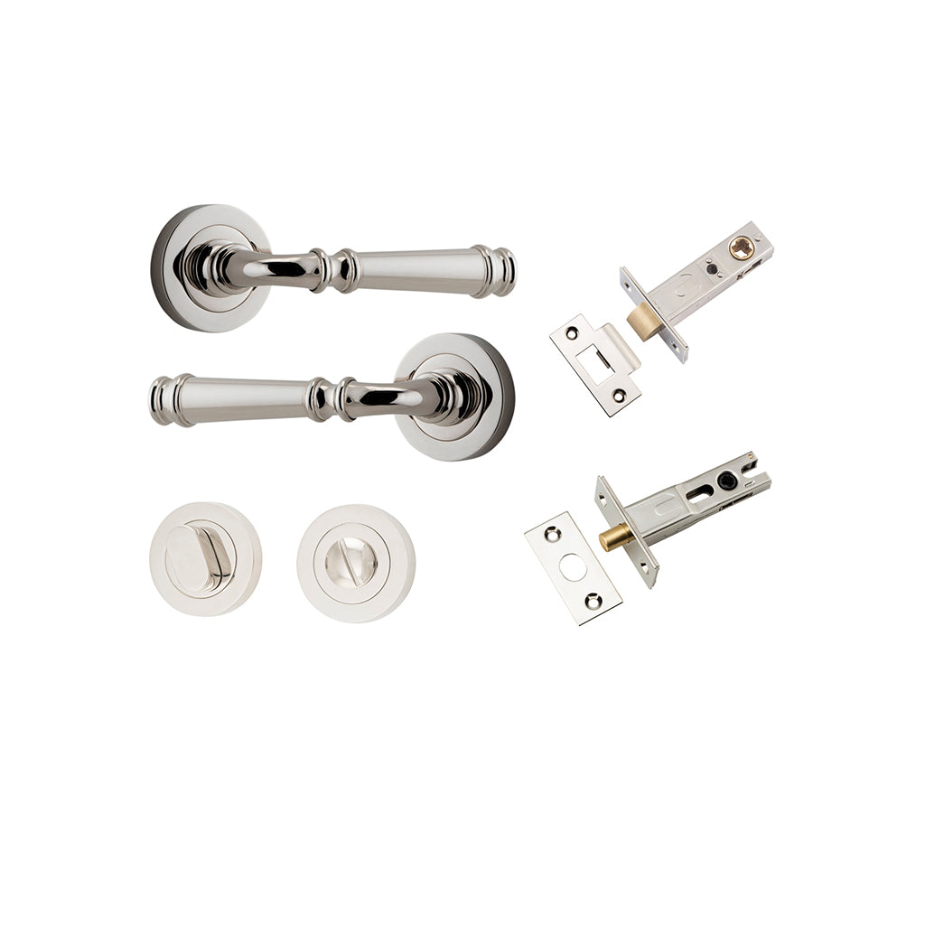 Verona Lever - Round Rose Polished Nickel / Privacy / Separate Privacy Kit