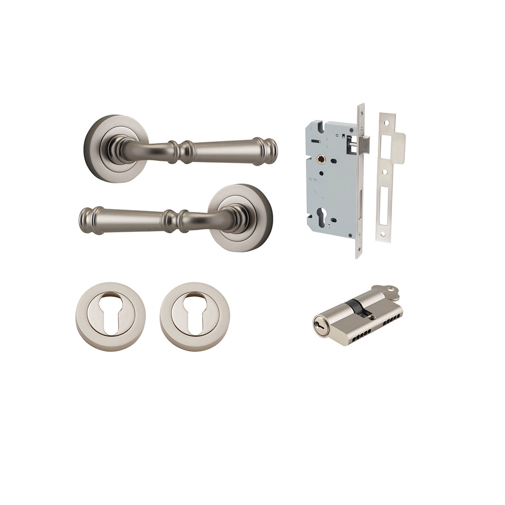 Verona Lever - Round Rose Satin Nickel / Entrance / Entrance Kit Dual Function (Key-Key)