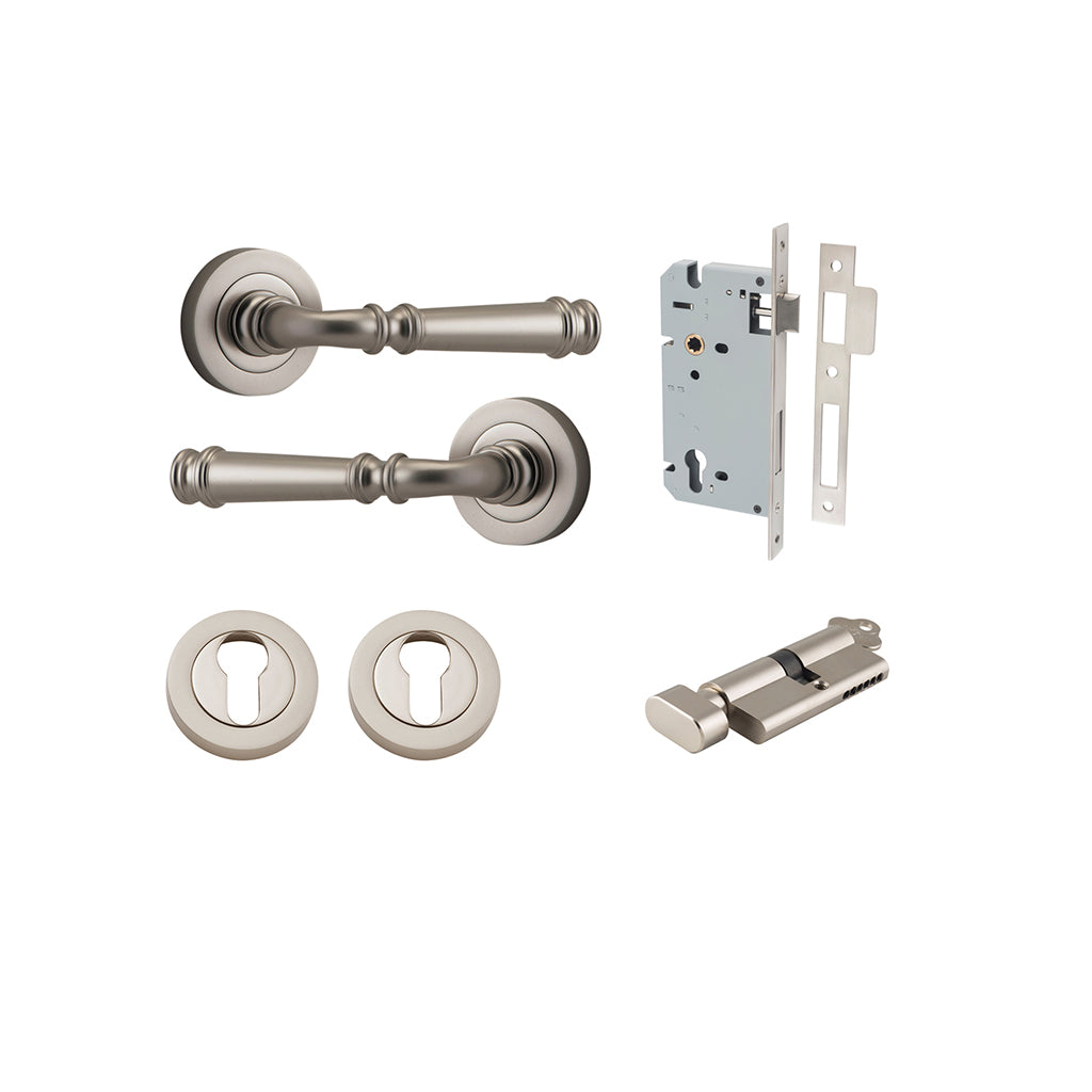 Verona Lever - Round Rose Satin Nickel / Entrance / Entrance Kit (Key-Thumb)