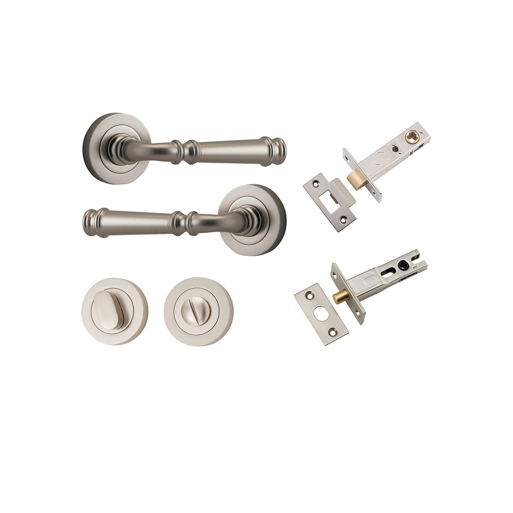 Verona Lever - Round Rose Satin Nickel / Privacy / Separate Privacy Kit