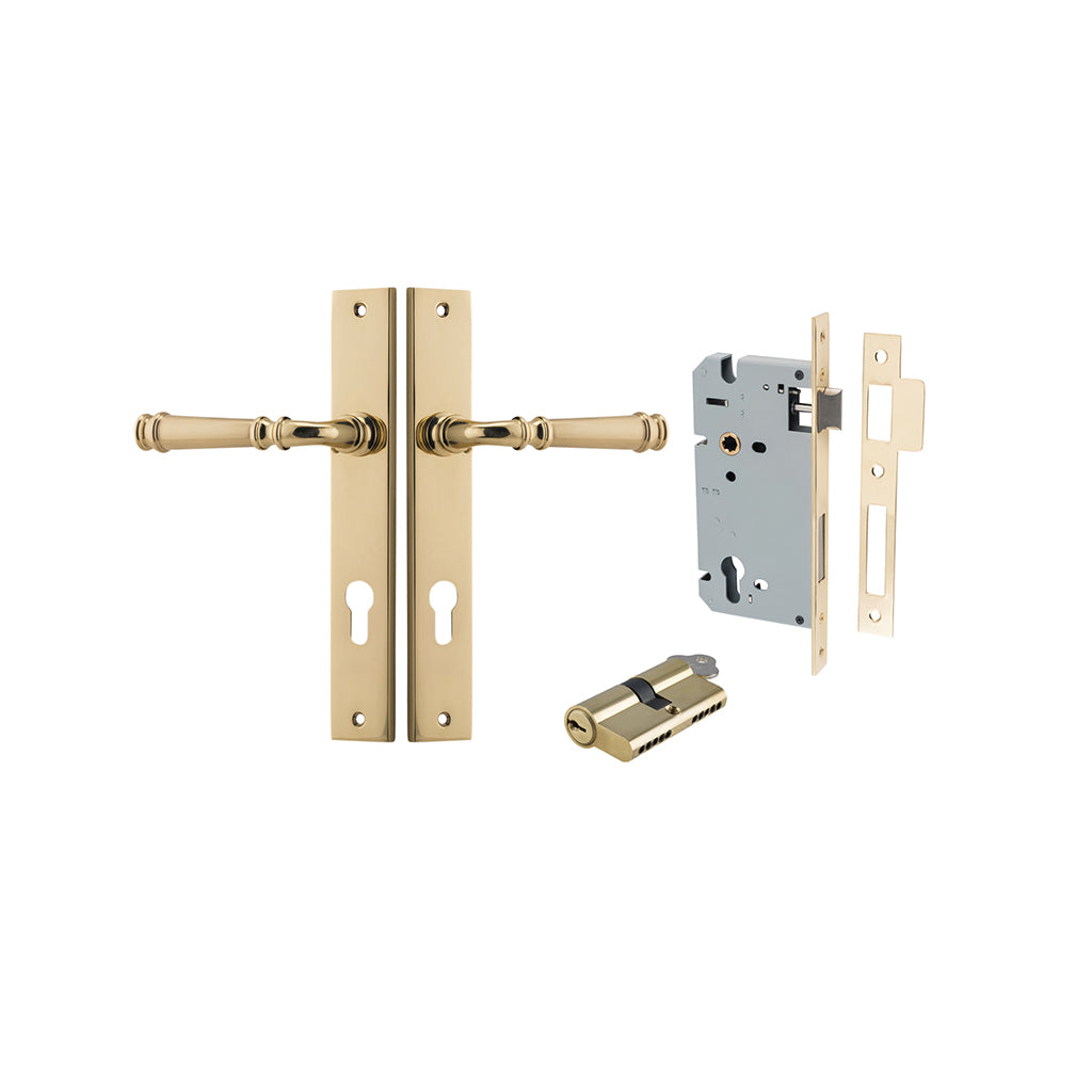Verona Lever - Rectangular Backplate Polished Brass / Entrance / Entrance Kit Dual Function (Key-Key)
