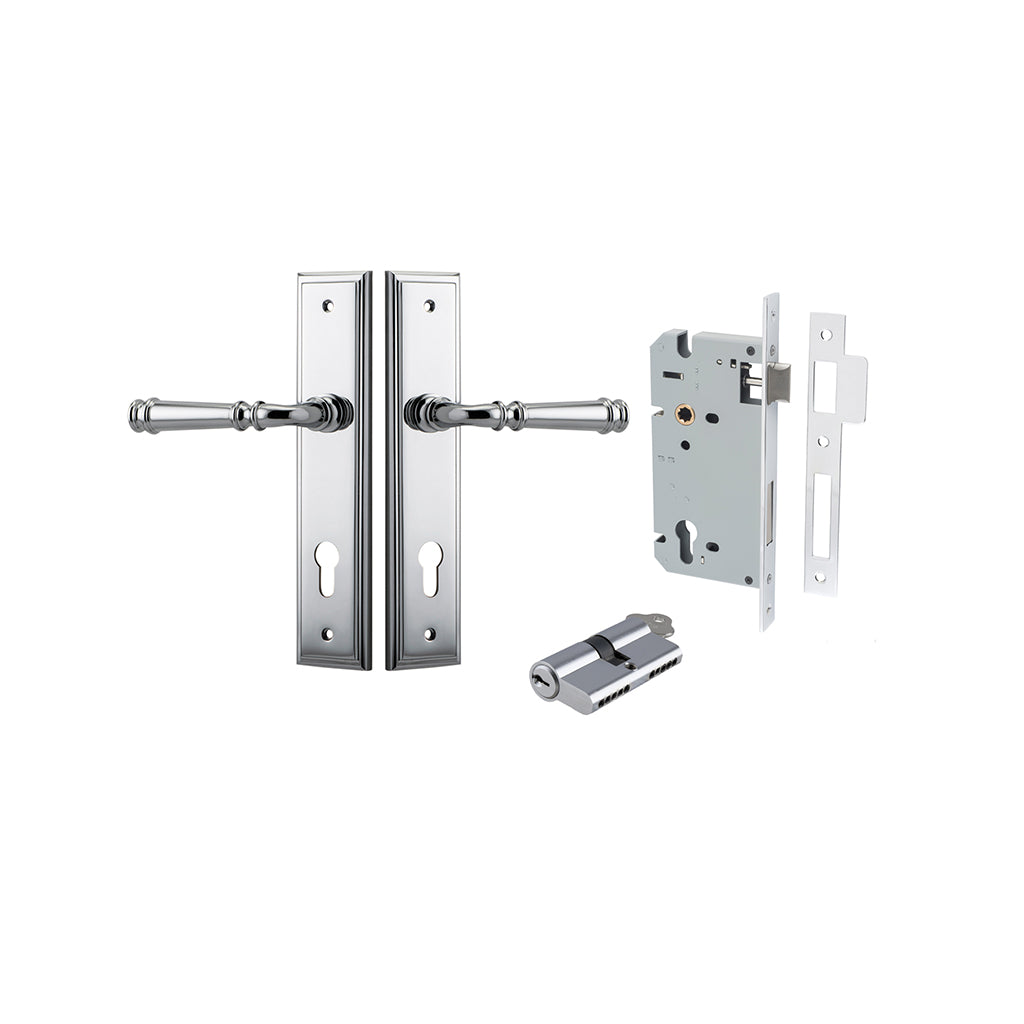 Verona Lever - Stepped Backplate Polished Chrome / Entrance / Entrance Kit Dual Function (Key-Key)