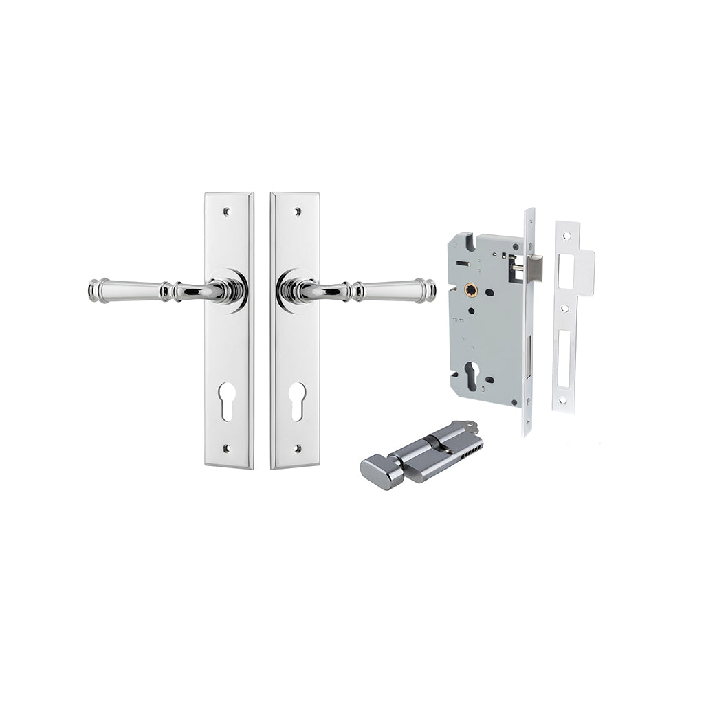 Verona Lever - Chamfered Backplate Polished Chrome / Entrance / Entrance Kit (Key-Thumb)