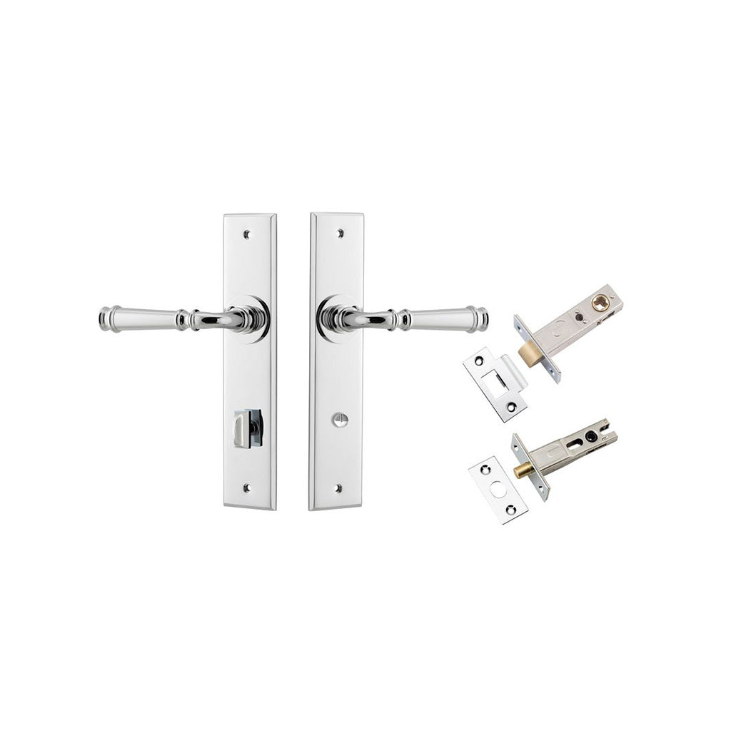 Verona Lever - Chamfered Backplate Polished Chrome / Privacy / Separate Privacy Kit