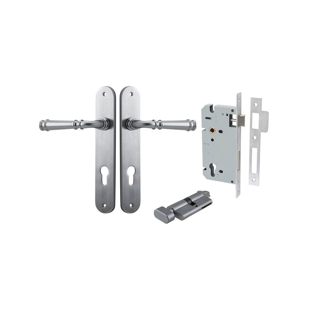 Verona Lever - Oval Backplate Brushed Chrome / Entrance / Entrance Kit (Key-Thumb)