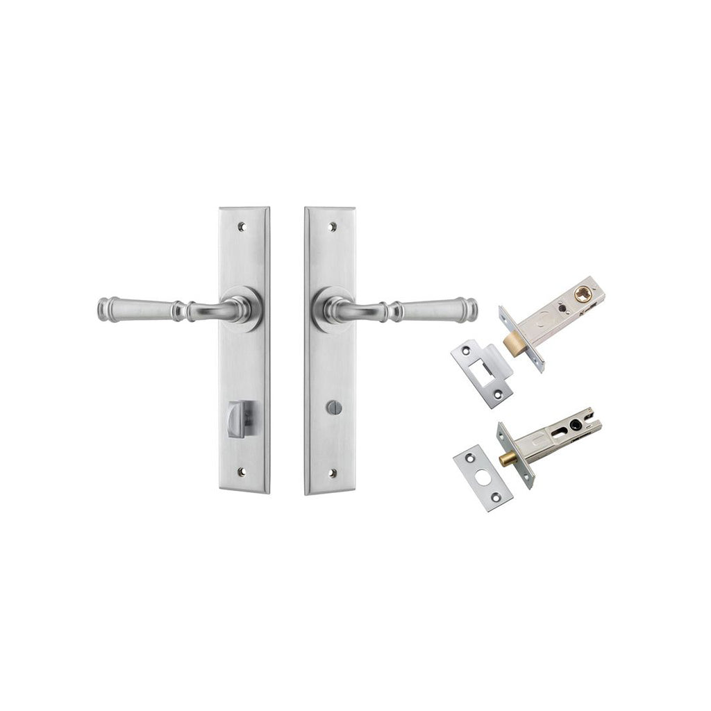Verona Lever - Chamfered Backplate Brushed Chrome / Privacy / Separate Privacy Kit