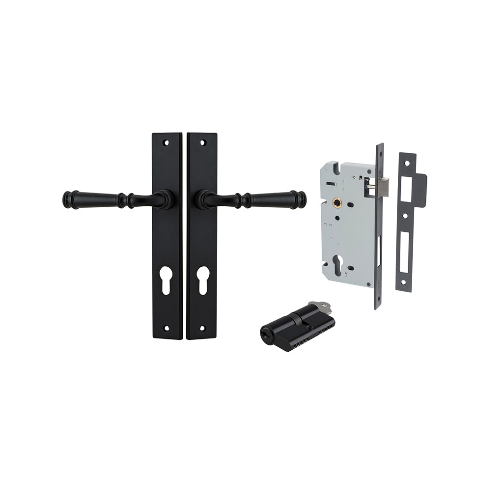 Verona Lever - Rectangular Backplate Matt Black / Entrance / Entrance Kit Dual Function (Key-Key)