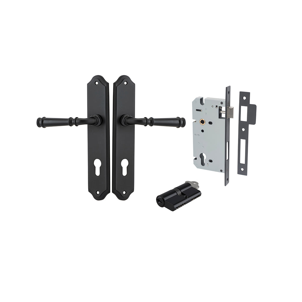 Verona Lever - Shouldered Backplate Matt Black / Entrance / Entrance Kit Dual Function (Key-Key)