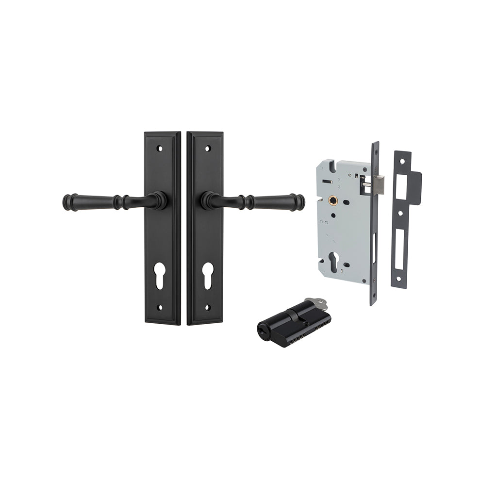 Verona Lever - Stepped Backplate Matt Black / Entrance / Entrance Kit Dual Function (Key-Key)